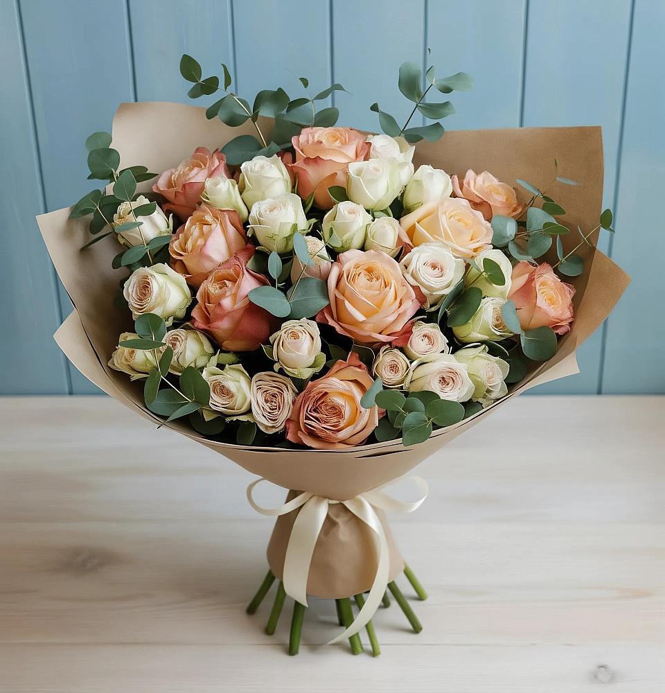 Букет цветов из: Альстромерии и Розы в Марьино