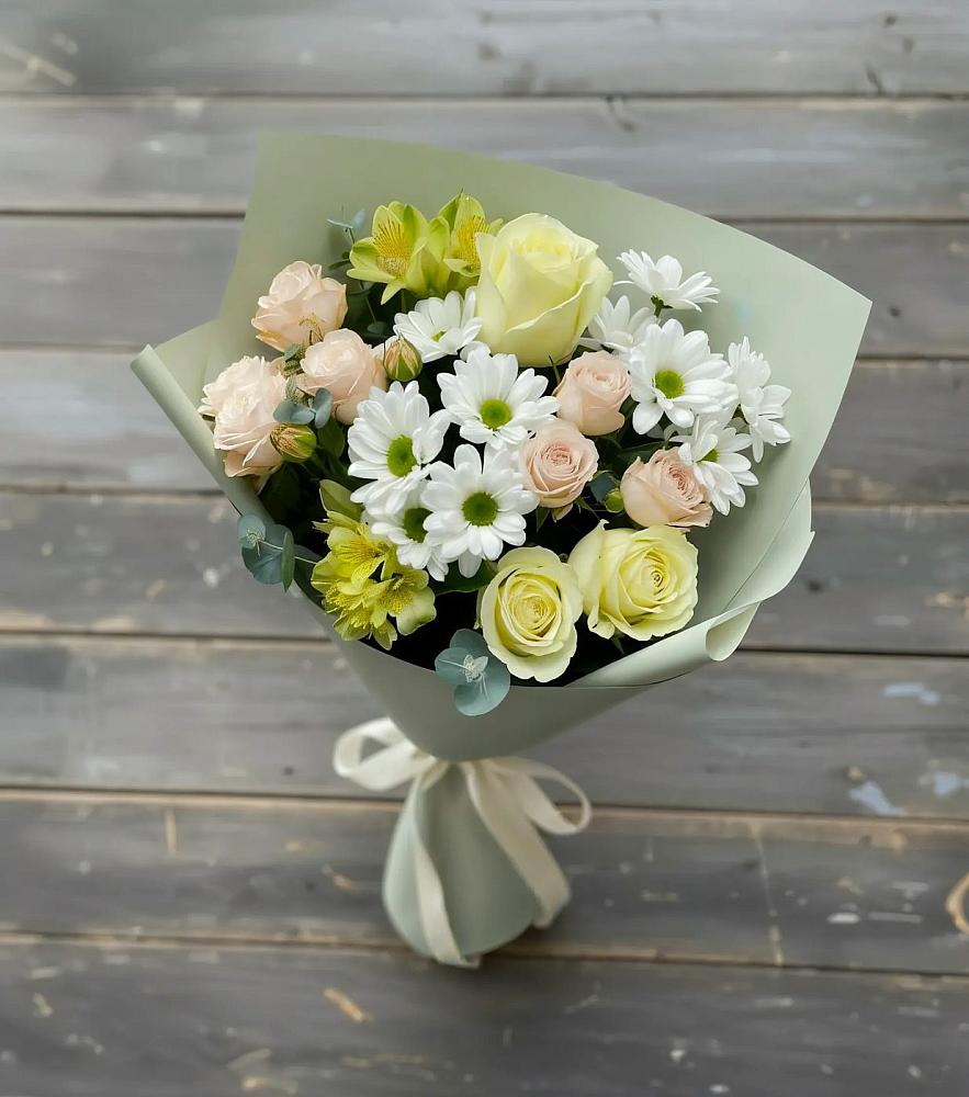 Букет цветов из: Альстромерии, Розы и Хризантемы в Марьино