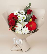 Букет цветов из:  Розы, Хризантемы, Герберы и Лилии в Марьино