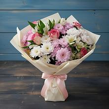 Букет цветов из:  Хризантемы, Альстромерии и Розы в Марьино