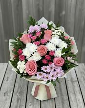 Букет цветов из:  Альстромерии, Гвоздики, Розы и Хризантемы в Марьино