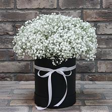 Цветочная композиция из Гипсофила в шляпной коробке в Марьино